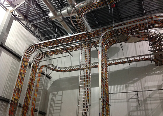View of completed the custom electrical infrastructure system at a Kroger dairy plant.