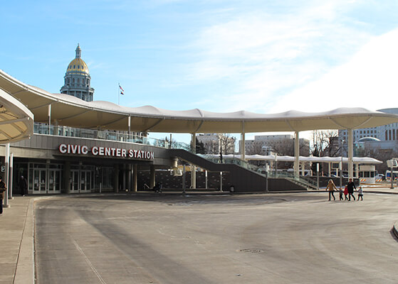 Exterior view of the RTD Civic Center Plaza.